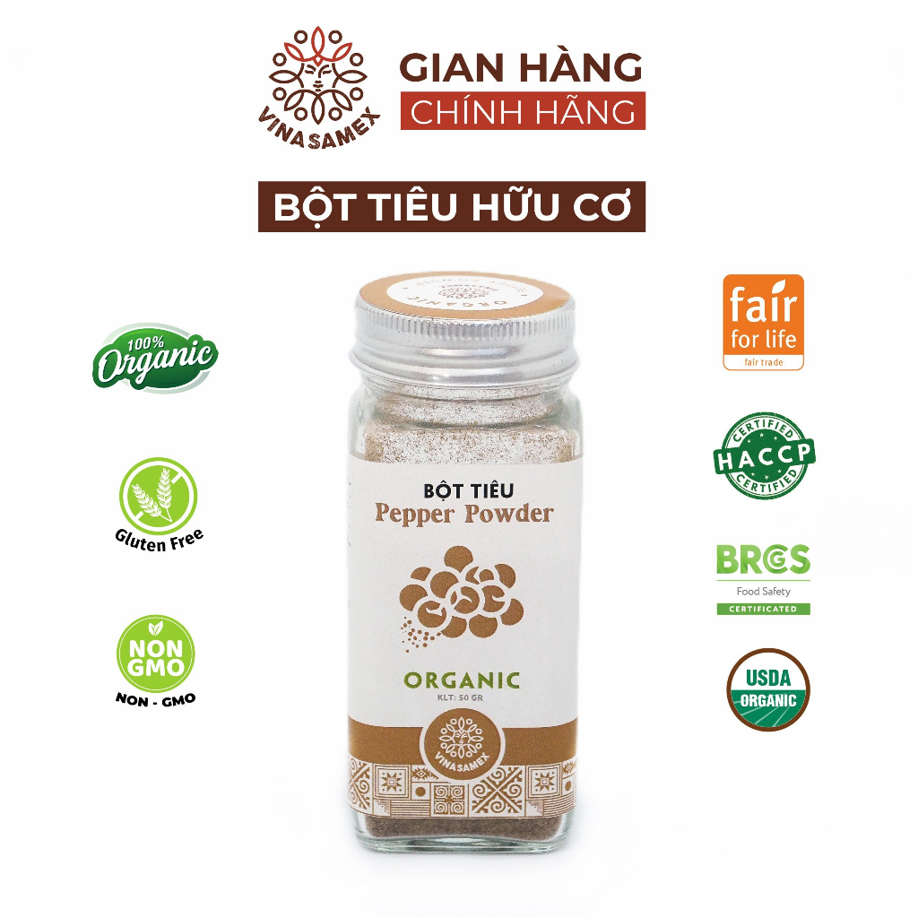 Bột tiêu nguyên chất hữu cơ Vinasamex 50g - Gia vị Organic cao cấp xuất khẩu
