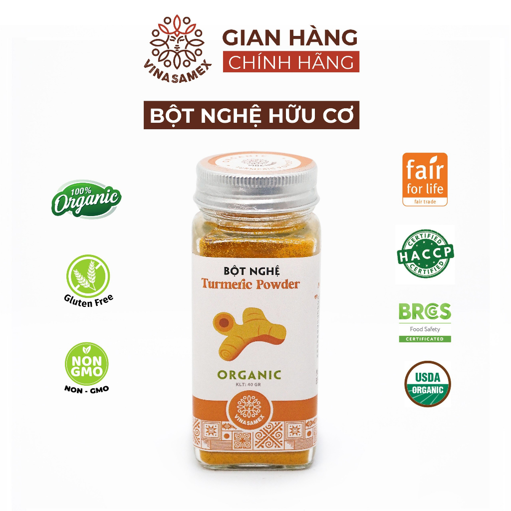 Bột nghệ nguyên chất hữu cơ Vinasamex 40g - Gia vị Organic cao cấp xuất khẩu