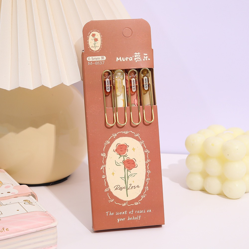 Bút Mura Gel Đen Scent of Rose/ M-8137 có thanh cài, đệm tay