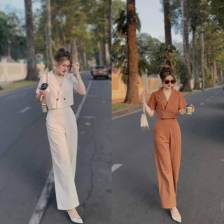 Set vest croptop tay cộc hàng thiết kế cao cấp sang trọng Hami Fashion