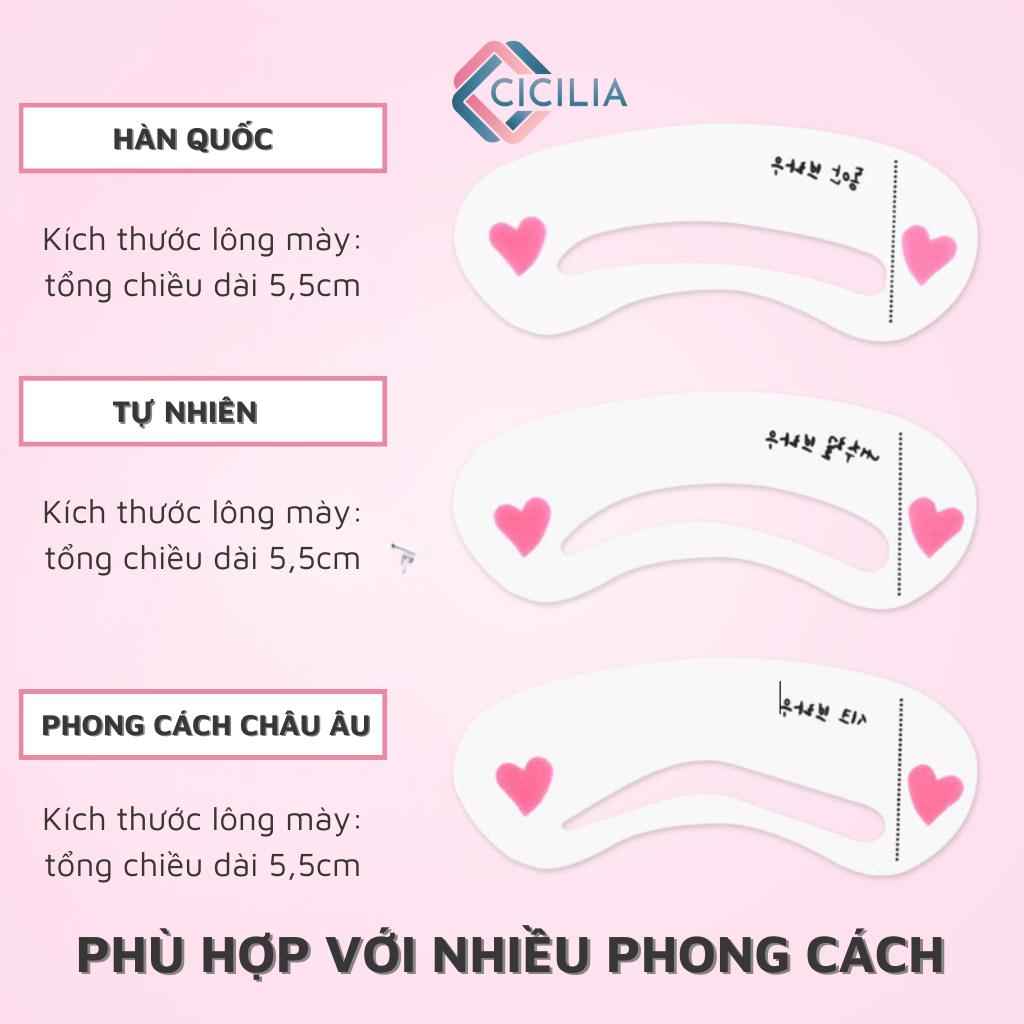 Set 3 Khuôn Kẻ Chân Mày CICILIA Có Thể Tái Sử Dụng Phù Hợp Cho Mọi Dáng Mày CI-069