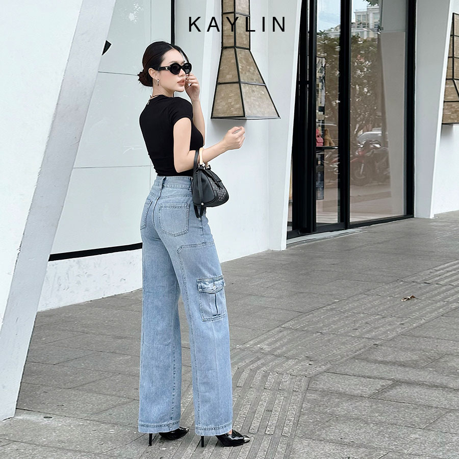 Quần jean nữ túi hộp form suông basic phong cách Retro đường phố KAYLIN - N2098