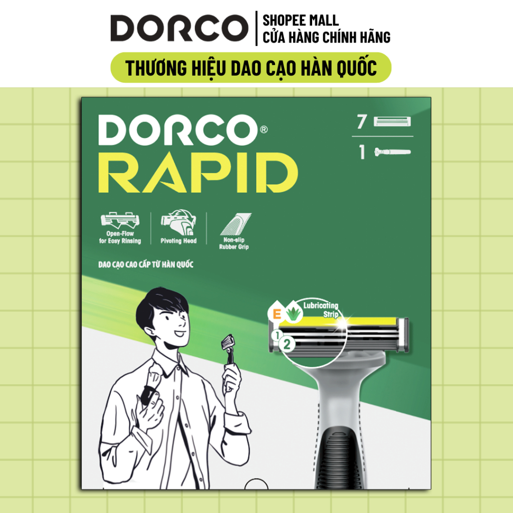 Bộ Dao Cạo Râu 2 Lưỡi Dorco Rapid Gồm 1 Cán 7 Đầu Cạo