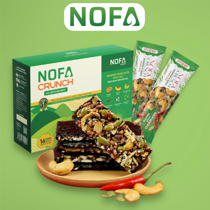 Rong biển kẹp hạt dinh dưỡng ăn vặt không béo giảm cân NOFA HEALTHY FOOD Hộp 8 bánh 200gr