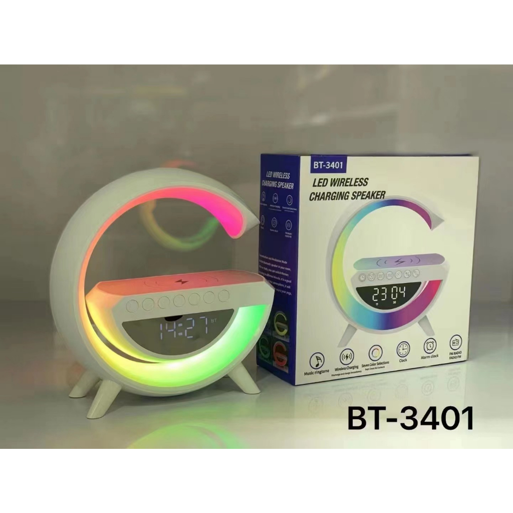 Loa chữ G Kiêm đồng hồ, sản phẩm deco, Kiêm sạc không dây, led đổi màu BT3401