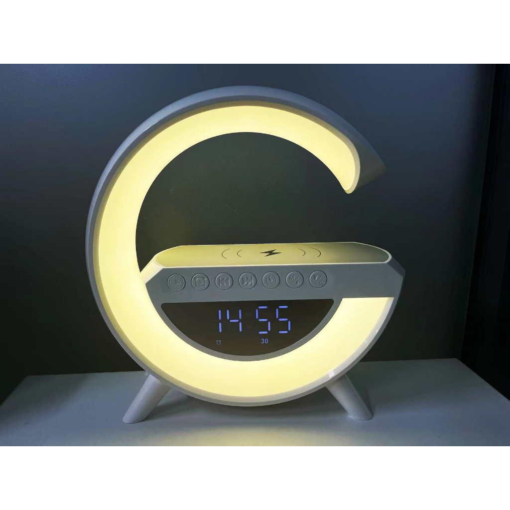 Loa chữ G Kiêm đồng hồ, sản phẩm deco, Kiêm sạc không dây, led đổi màu BT3401