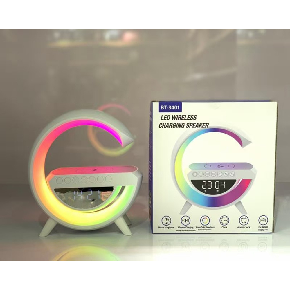 Loa chữ G Kiêm đồng hồ, sản phẩm deco, Kiêm sạc không dây, led đổi màu BT3401