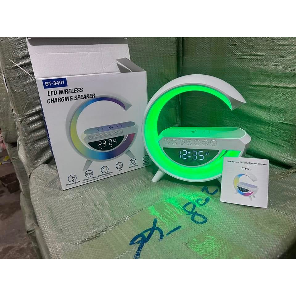 Loa chữ G Kiêm đồng hồ, sản phẩm deco, Kiêm sạc không dây, led đổi màu BT3401