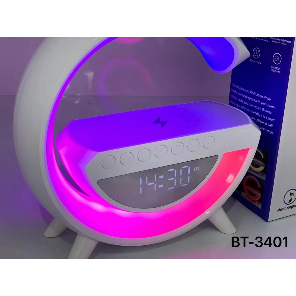 Loa chữ G Kiêm đồng hồ, sản phẩm deco, Kiêm sạc không dây, led đổi màu BT3401