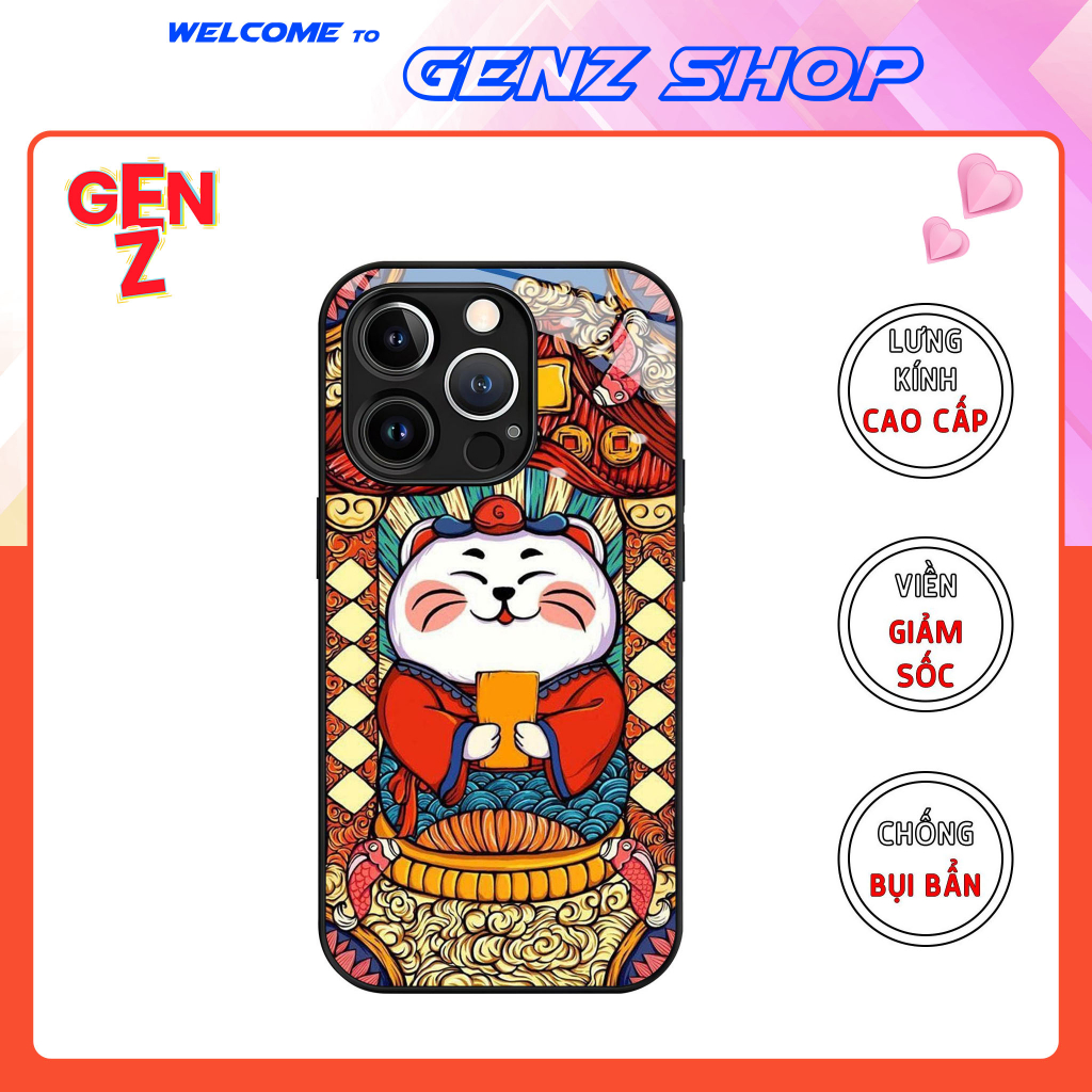 Ốp Kính Mèo thần tài iphone Nhựa dẻo tpu 6/6plus/6s/6splus/7/7plus/8/8plus/x/xr/xs/11/12/13/14/15/pro/max/plus K001 GenZ
