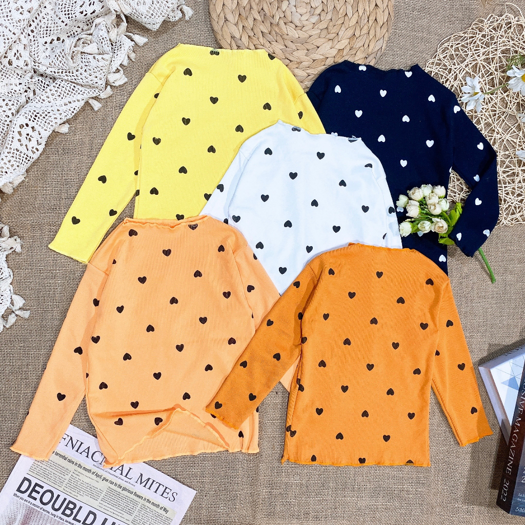 Áo dài tay cho bé gái chất cotton len hình Tim AM139 TTR365 TTR381
