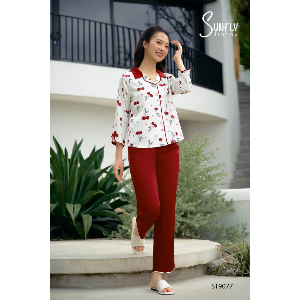 ST9077 BỘ PIJAMAS LỤA ÁO TAY LỠ QUẦN DÀI