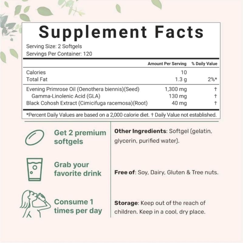 Evening Primrose Oil Dầu Hoa Anh Thảo 1300mg Cân Bằng Nội Tiết Tố, Giảm Mụn, Bổ Trứng, Ngủ Ngon, Giảm Cân