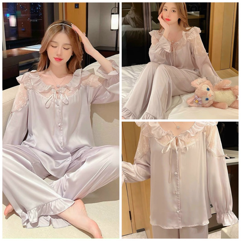 pijama lụa tiểu thư cao cấp Quảng Châu thư kỳ tím