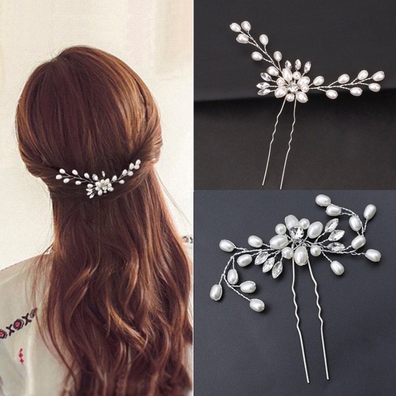 Trâm cài tóc chữ U đính hoa lá ngọc trâm cài tóc cô dâu