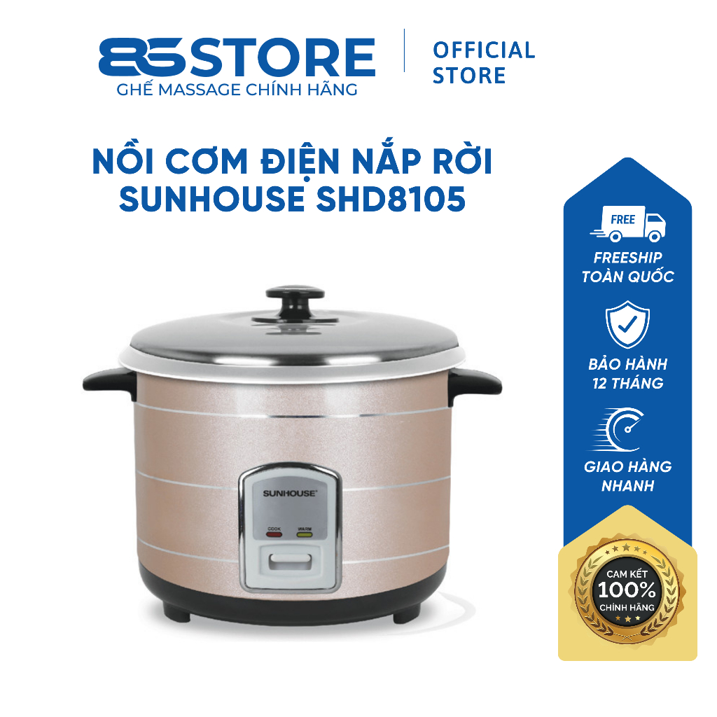 Nồi Cơm Điện Nắp Rời Sunhouse SHD8105 1.2L Nấu Cơm Ngon Nhanh Chóng Dễ Vệ Sinh Thiết Kế Hiện Đại Nhỏ Gọn Thuận Tiện