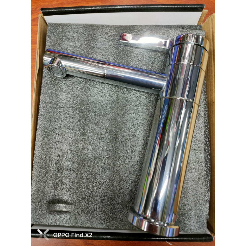 Vòi Lavabo vòi rửa mặt inox Thân Tròn nóng lạnh mỏ xoay cao cấp