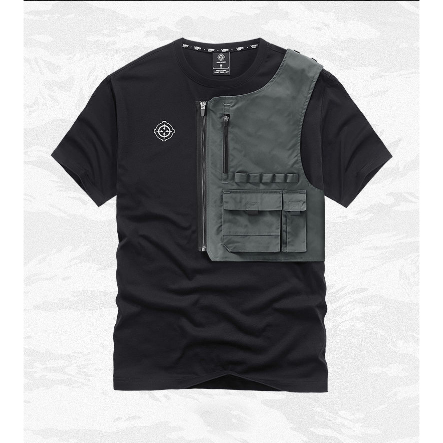 Áo phông, áo thun nam cộc tay 2 màu đen trăng phối túi ngực có khóa độc đáo năng động trẻ trung- h79