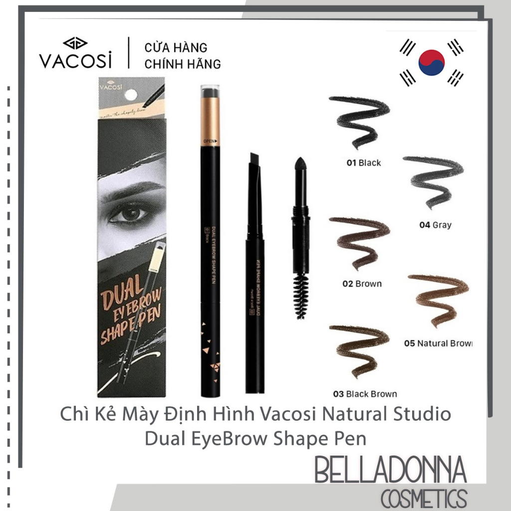 Chì Kẻ Chân Mày Vacosi Natural Studio Dual EyeBrow Shape Pen 5ml