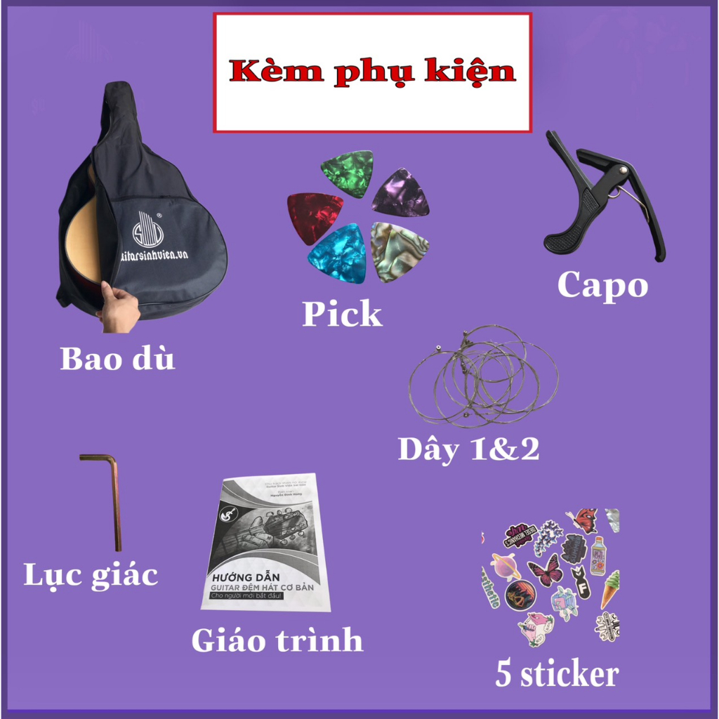 Đàn guitar acoustic SV-X1 mẫu cao cấp cẩn xà cừ có ty - Chuyên cho người mới hát nhạc trẻ, đệm, solo - Tặng 8 món