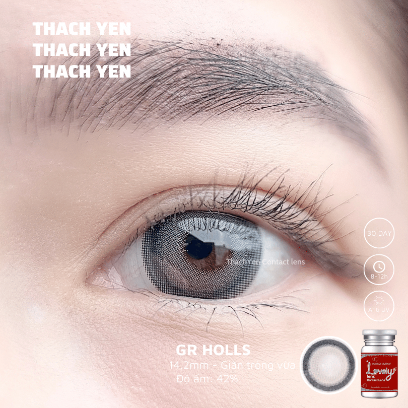 Lens Mắt Holls Xám ánh nhũ ánh xanh giãn vừa- 0độ kính áp tròng