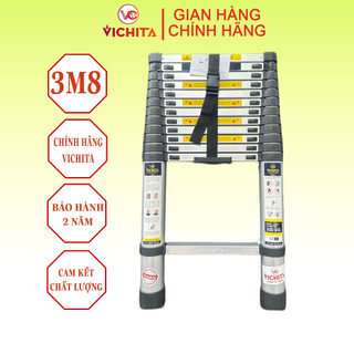 Thang nhôm xếp vichita, thang rút đơn 3.8m - tặng ốp chống trượt + 2 chốt thang - bảo hành 2 năm