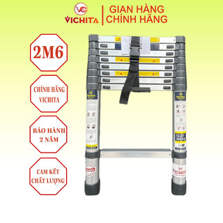Thang Nhôm Xếp VICHITA, Thang Rút Đơn 2.6M - Tặng ốp chống trượt + 2 chốt thang - Bảo hành 2 năm