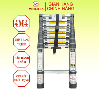 Thang nhôm xếp vichita, thang rút đơn 4.4m - tặng ốp chống trượt + 2 chốt thang - bảo hành 2 năm
