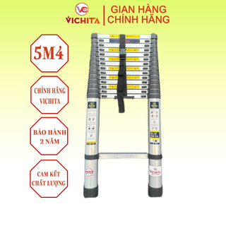 Thang Nhôm Xếp VICHITA, Thang Rút Đơn 5.4M - Tặng ốp chống trượt + 2 chốt thang - Bảo hành 2 năm