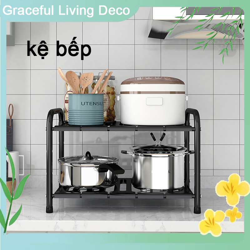 【Kệ bếp】Kệ gầm bếp để đồ nhà bếp Kệ Để Xoong Nồi Gầm Bếp 2 Tầng ĐA NĂNG Gọn Gàng Ngăn Nắp KHUNG INOX