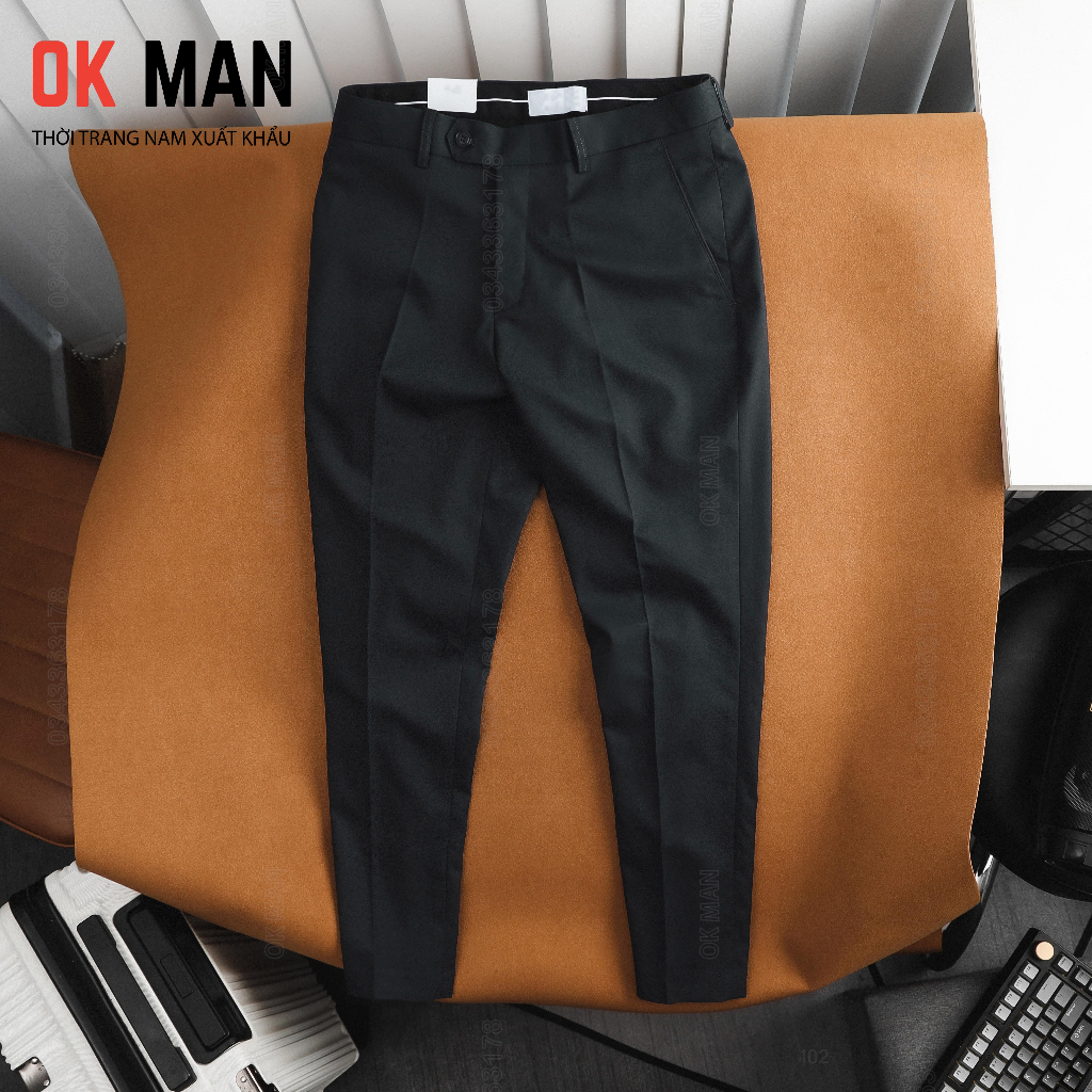 Quần âu nam form slimfit 6 màu, quần vải tây chất vải Kaki co giãn thoải mái OKMAN