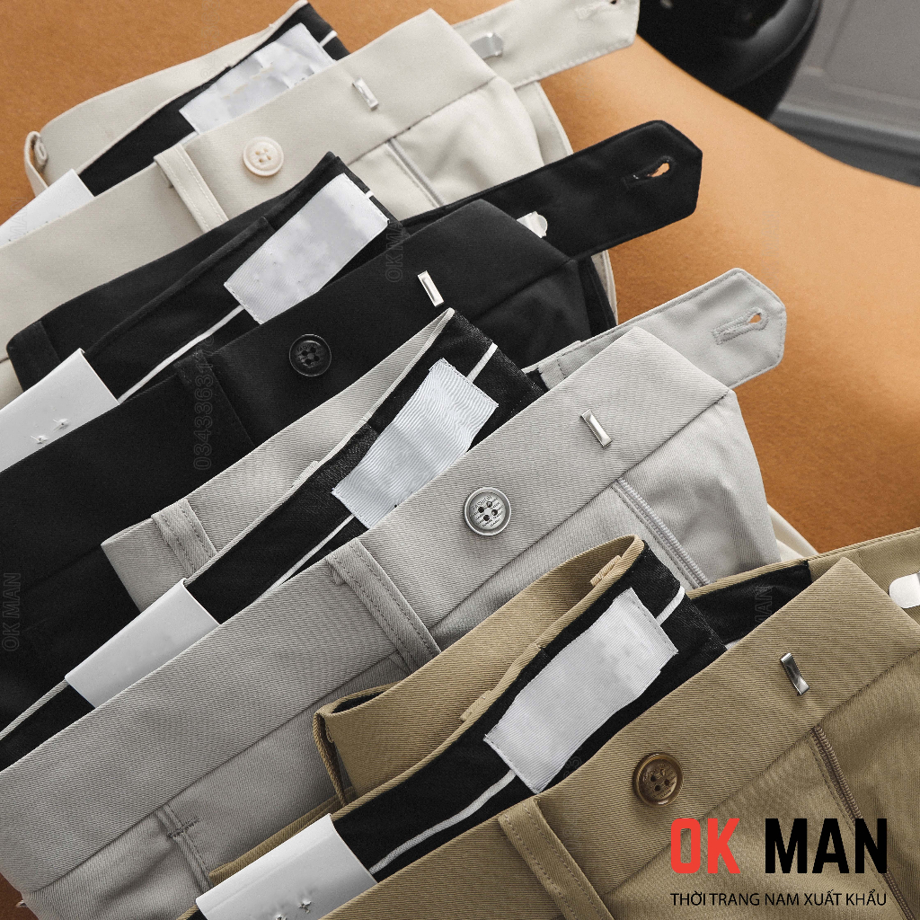 Quần âu nam form slimfit 6 màu, quần vải tây chất vải Kaki co giãn thoải mái OKMAN