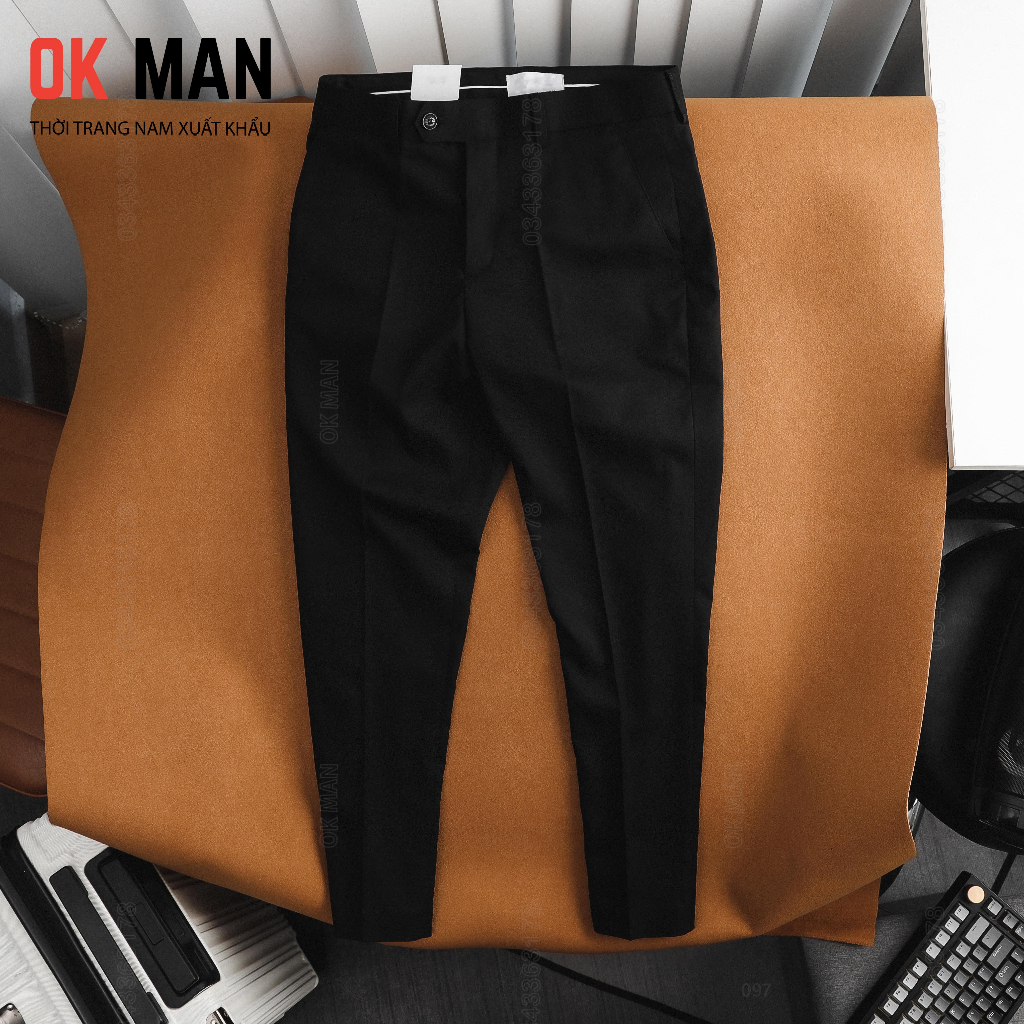 Quần âu nam form slimfit 6 màu, quần vải tây chất vải Kaki co giãn thoải mái OKMAN