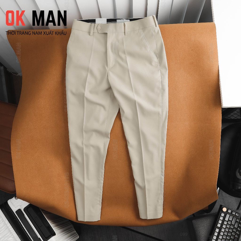 Quần âu nam form slimfit 6 màu, quần vải tây chất vải Kaki co giãn thoải mái OKMAN