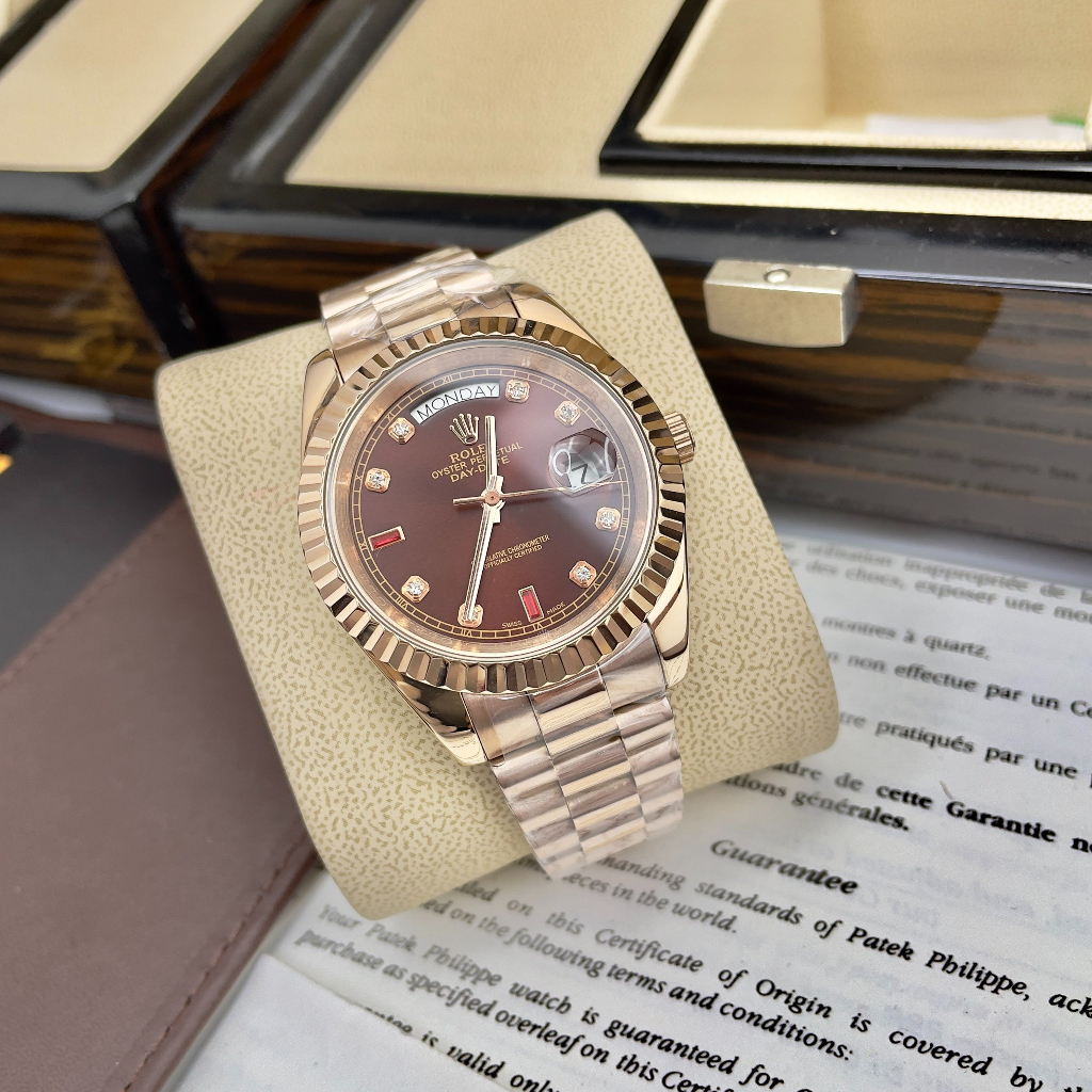Đồng hồ Nam Rolex máy nhật day date dòng cơ Automatic size 41mm vàng hồng