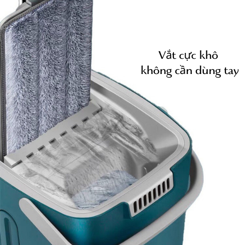 Bộ thùng chổi cây lau nhà tự vắt thông minh siêu sạch tặng kèm bông lau - Movava