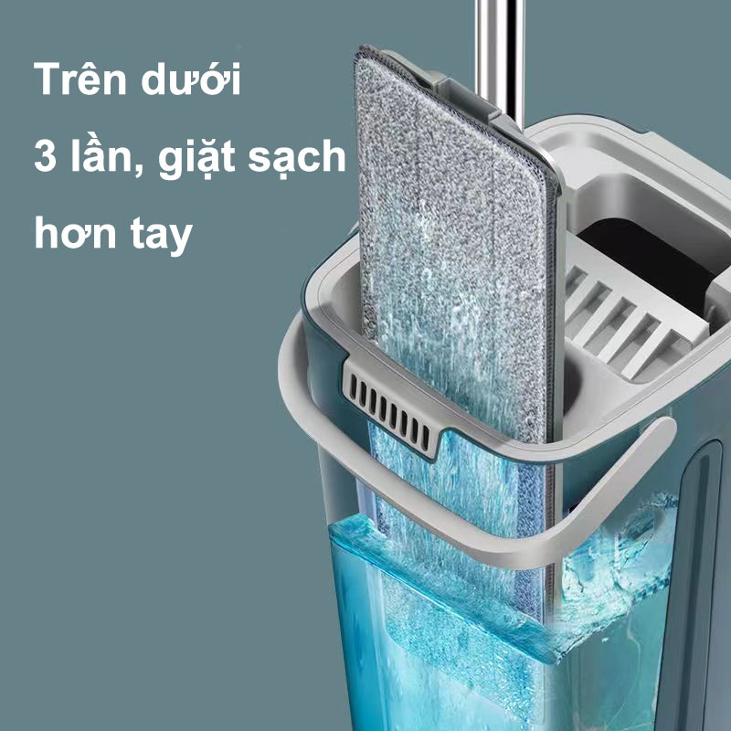 Bộ thùng chổi cây lau nhà tự vắt thông minh siêu sạch tặng kèm bông lau - Movava