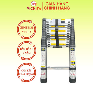 Thang nhôm xếp 4.1m, thang rút đơn vichita - tặng ốp chống trượt + 2 chốt thang nhôm - bảo hành 2 năm
