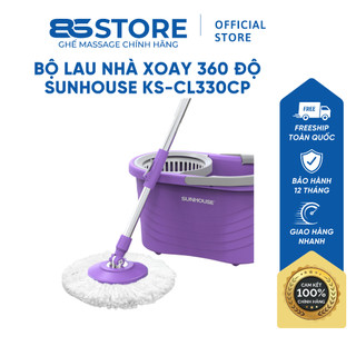 Bộ lau nhà cây lau nhà 360 độ sunhouse ks-cl330cp thùng lau nhà chất liệu nhựa kèm bông lau nhà microfiber