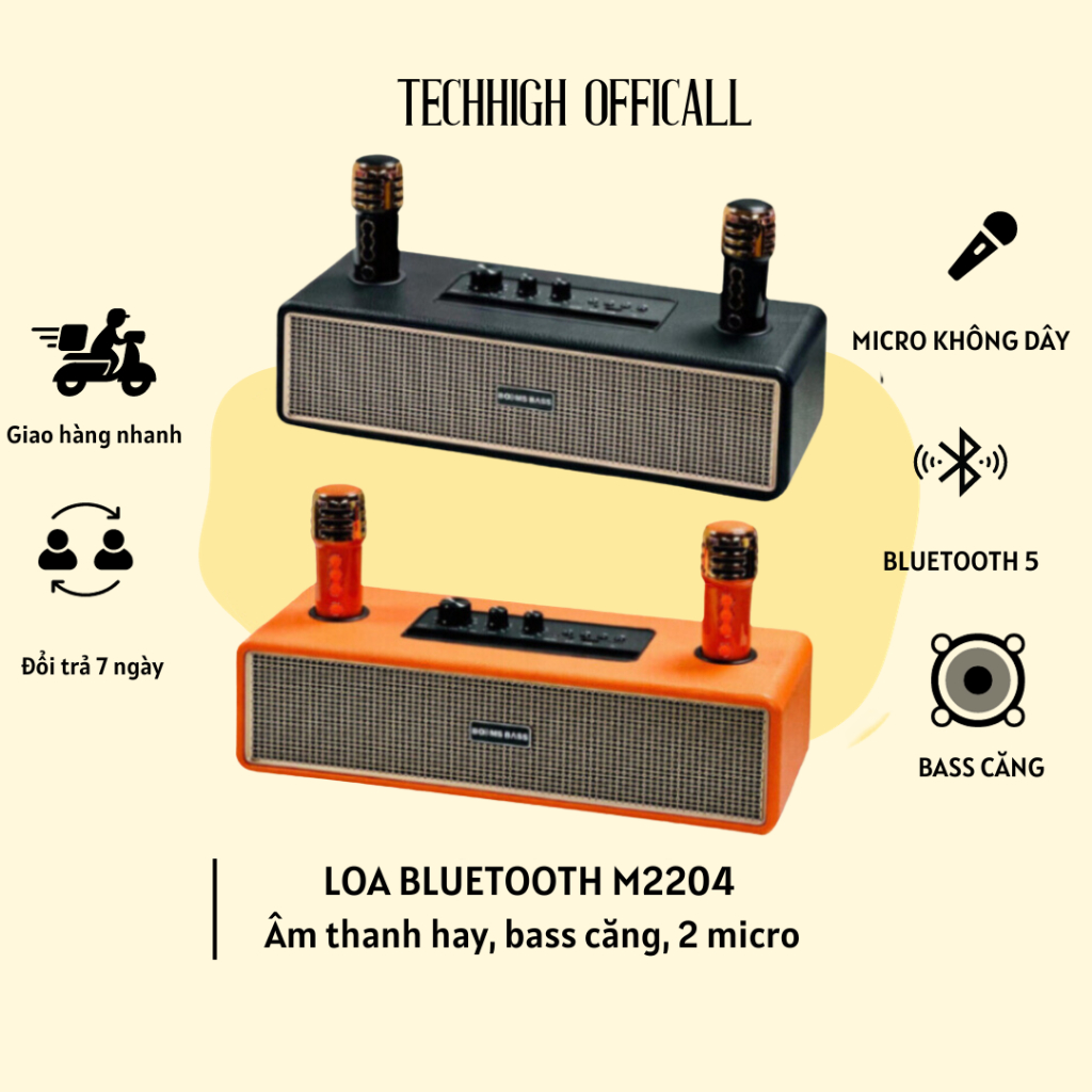 Loa Bluetooth Karaoke M2204 Kèm 2 Micro Không Dây Âm Thanh HD Bass Căng Bảo Hành Chính Hãng 3 Tháng- TECHHIGH OFFICALL