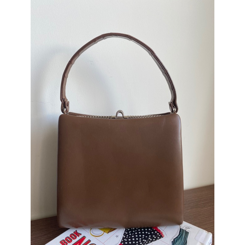 Cốp đi tiệc vintage nội địa Nhật da thật màu nâu - secondhand