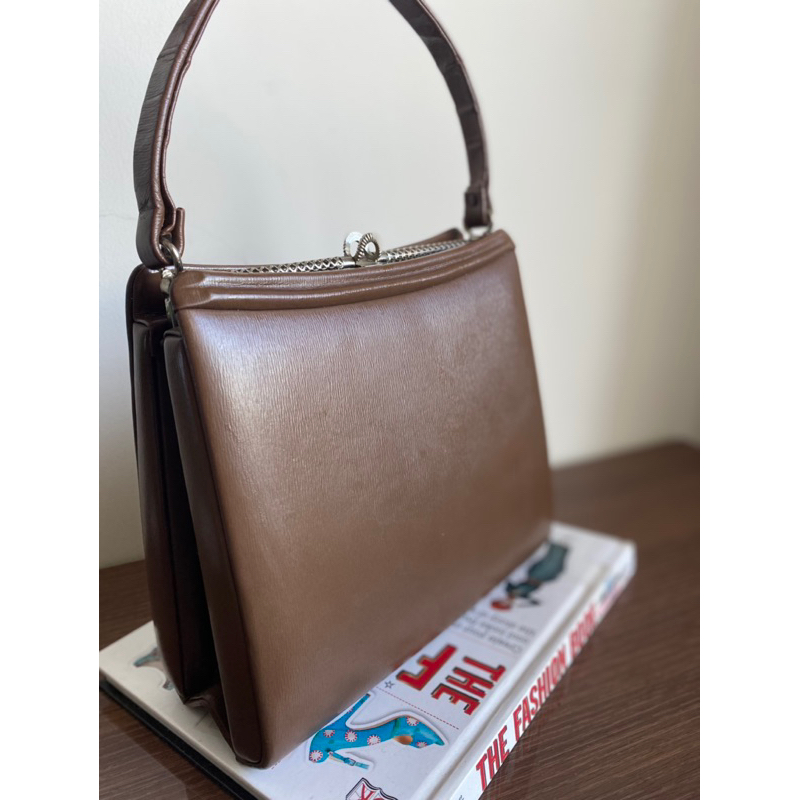 Cốp đi tiệc vintage nội địa Nhật da thật màu nâu - secondhand