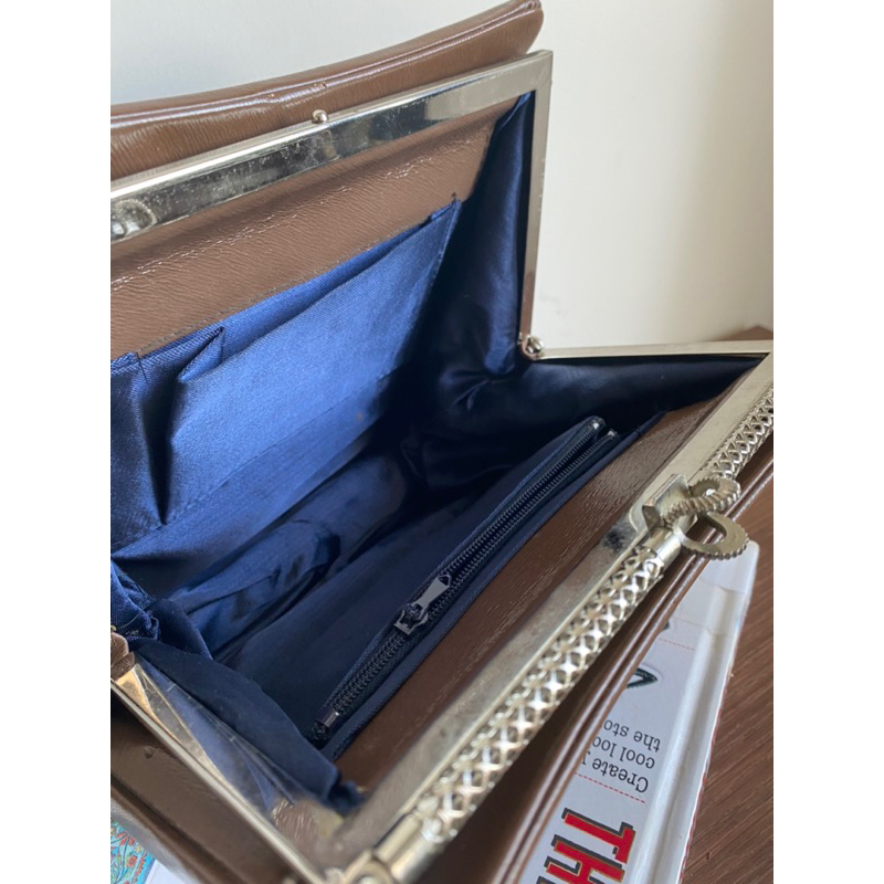 Cốp đi tiệc vintage nội địa Nhật da thật màu nâu - secondhand