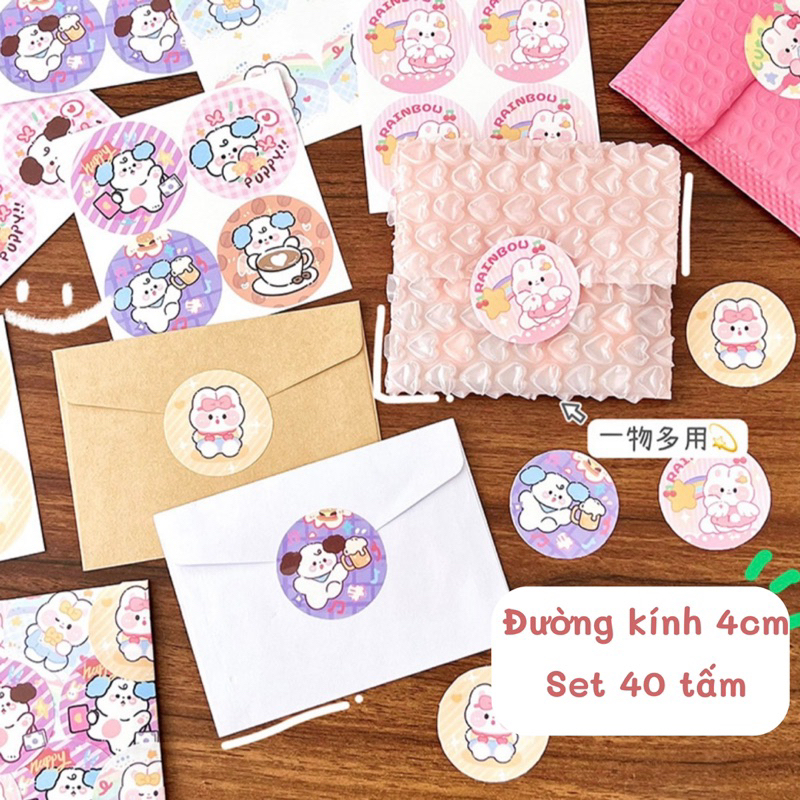 Set 40 sticker niêm phong size 4cm, nhãn dán gói hàng cute