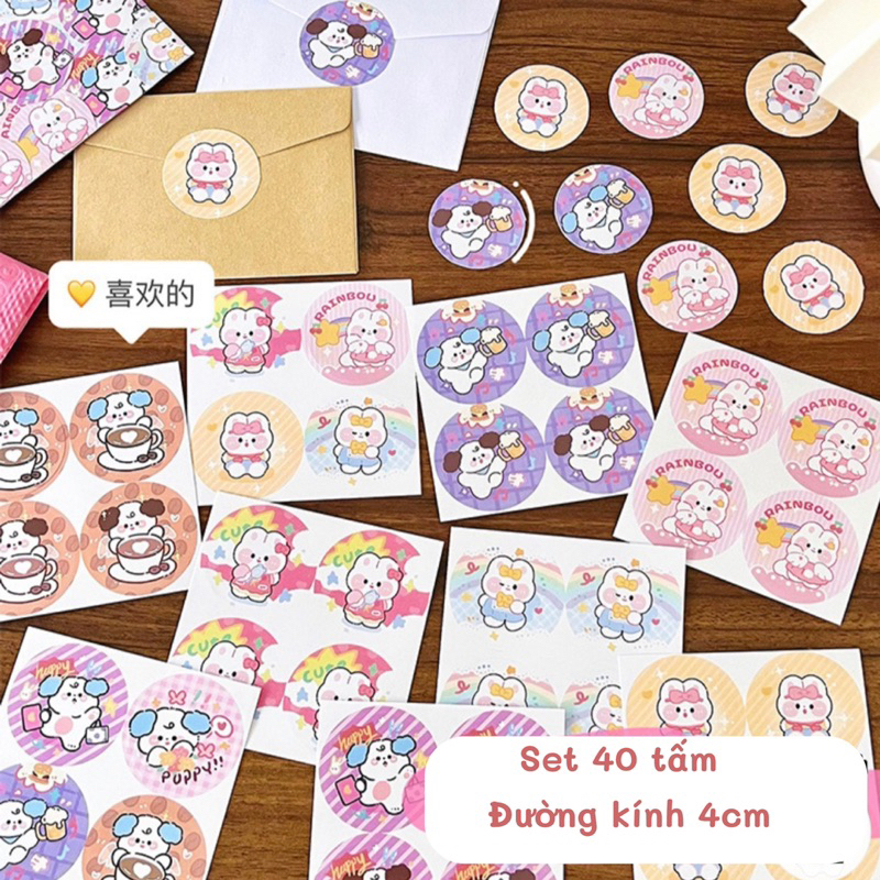 Set 40 sticker niêm phong size 4cm, nhãn dán gói hàng cute