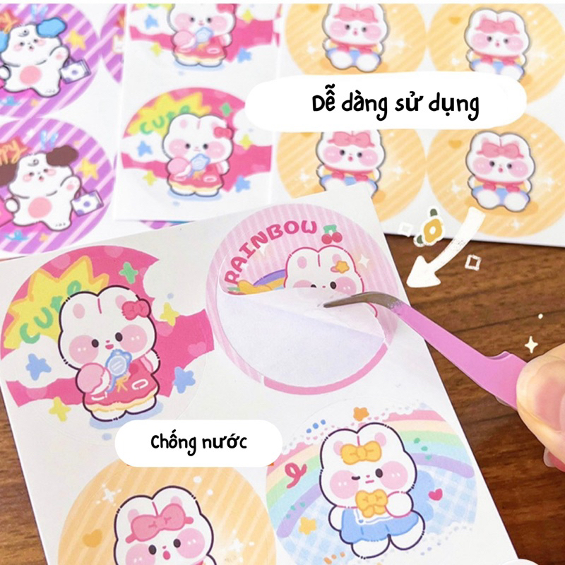 Set 40 sticker niêm phong size 4cm, nhãn dán gói hàng cute
