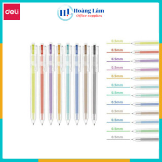 Bút bi nước mực gel bấm nhiều màu 0.5mm Deli xinh xắn nhanh khô viết đều trơn tru lâu hết mực EG118