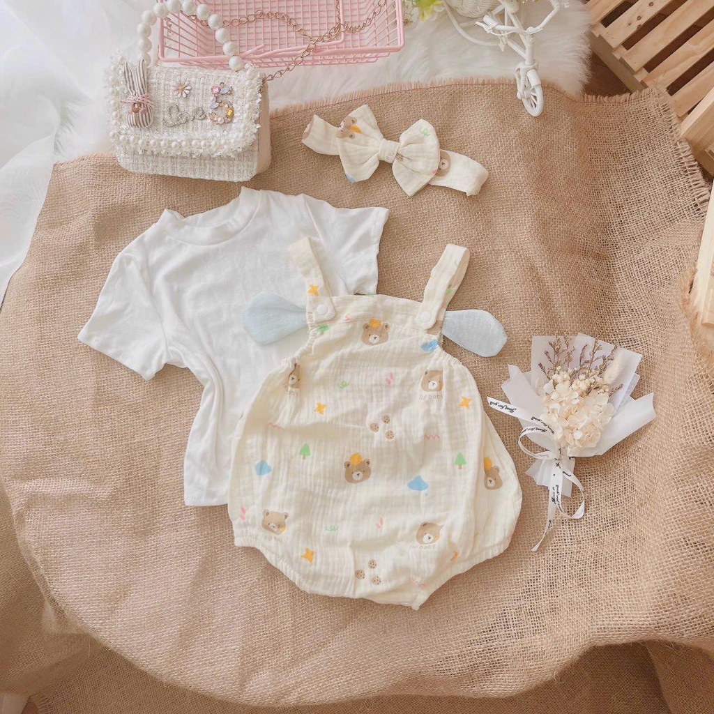 Body yếm ốc sên áo hồng kèm tuban 3-10kg,chất xô mềm Body cho bé gái sơ sinh đầy tháng thôi nôi