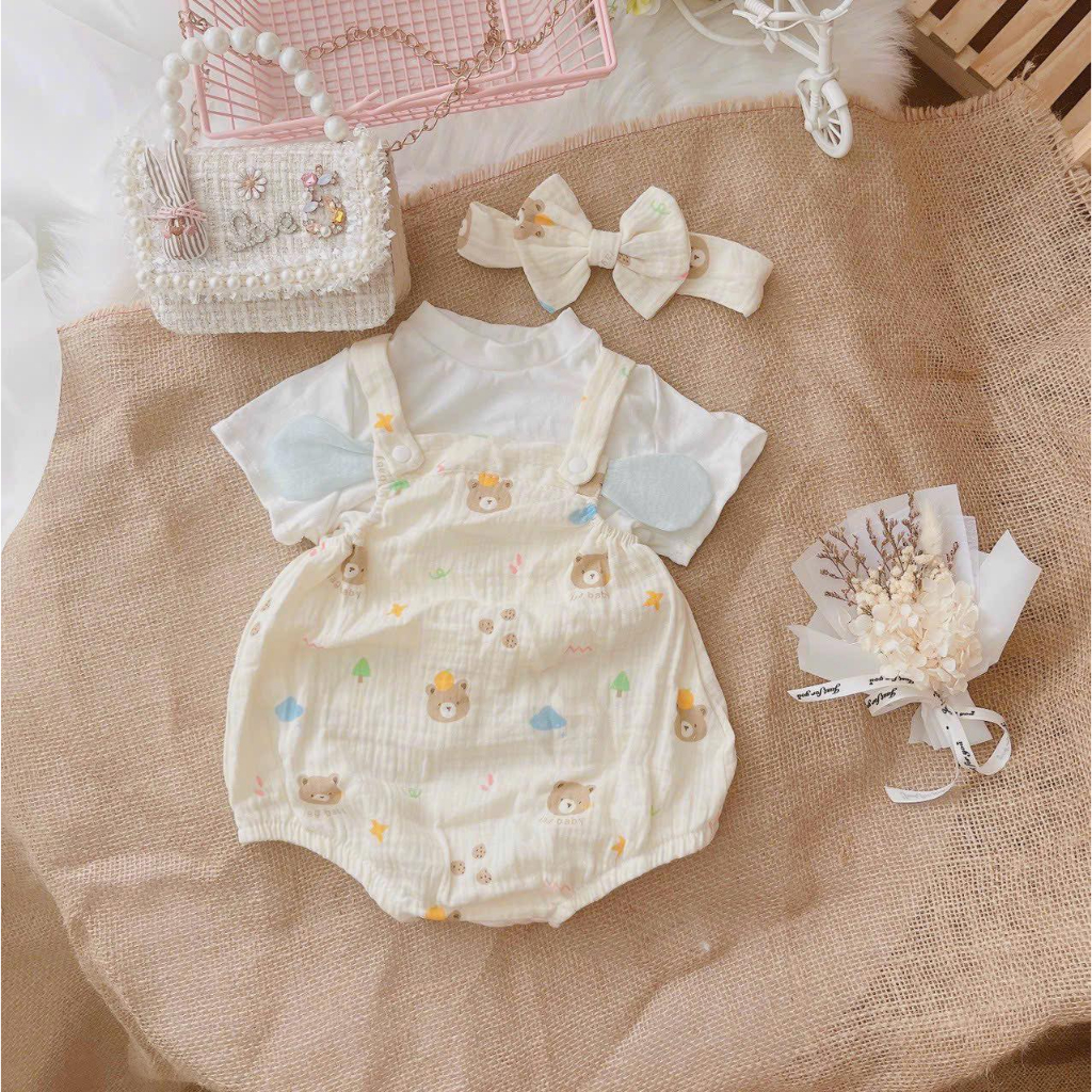 Body yếm ốc sên áo hồng kèm tuban 3-10kg,chất xô mềm Body cho bé gái sơ sinh đầy tháng thôi nôi