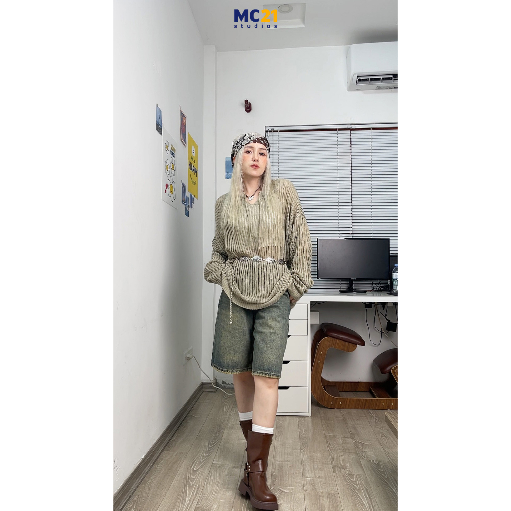 Áo len lỗ MC21.STUDIOS sweater oversize form rộng Ulzzang Streetwear Hàn Quốc chất len mềm mịn dày dặn cao cấp A3719